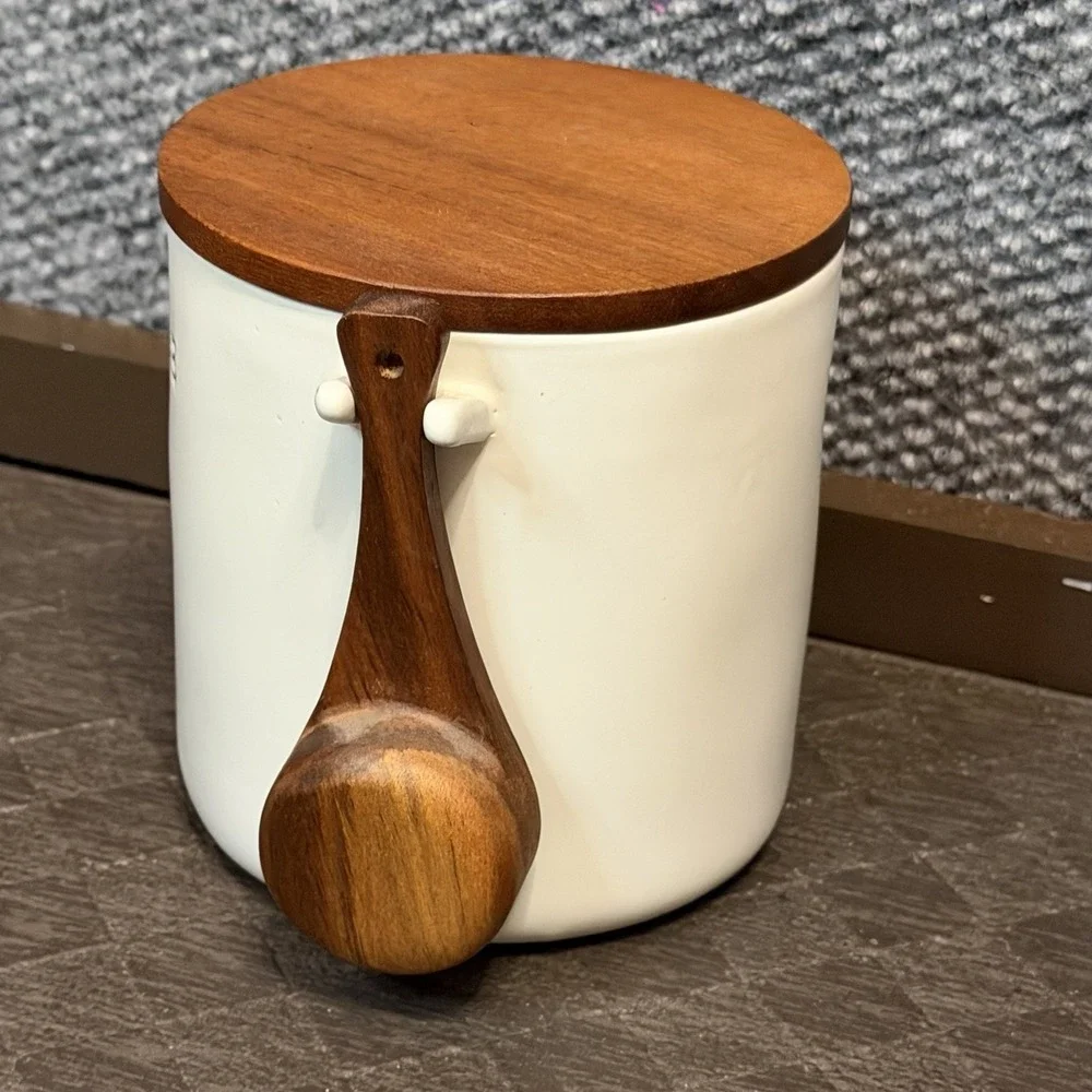 Hearth & Hand Magnolia Stoneware Coffee Canister With Wood Lid & Spoon Farmhouse